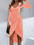 V Neck Casual Jersey Dress With No