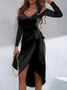 V Neck Casual Jersey Dress With No