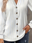 Lace Casual Loose Plain Blouse With No