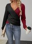 Color Block Loose Casual Blouse With No