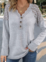 Casual Lace Loose V Neck Blouse With No