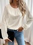 Casual Crew Neck Plain Blouse With No