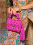 Handmade Braided Top Handle Bag with Removable Metal Chain Strap