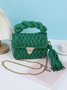 Handmade Braided Top Handle Bag with Removable Metal Chain Strap