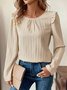 Plain Casual Crew Neck Buckle Blouse