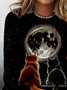 Cat Printed Long Sleeve Casual T-shirt