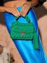 Handmade Braided Top Handle Bag with Removable Metal Chain Strap