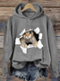 Funny 3D Cat  Loose Cotton-Blend Text Letters Casual Hoodie