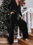 V Neck Velvet Casual Jumpsuit