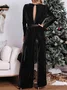 V Neck Velvet Casual Jumpsuit