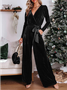 V Neck Velvet Casual Jumpsuit