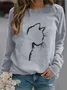 Crew Neck Loose Casual Cat Sweatshirt