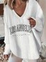 Casual Text Letters V Neck Loose Sweatshirt