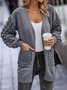 Casual Pocket Stitching Yarn/Wool Yarn Plain Cardigan