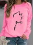 Crew Neck Loose Casual Cat Sweatshirt