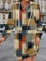 Casual Buckle Hoodie Plaid Dress With No