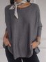 Loose Casual Plain Crew Neck Blouse