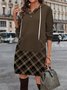 Casual Buckle Hoodie Plaid Dress With No