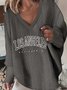 Casual Text Letters V Neck Loose Sweatshirt
