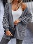 Casual Pocket Stitching Yarn/Wool Yarn Plain Cardigan