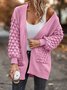 Casual Pocket Stitching Yarn/Wool Yarn Plain Cardigan