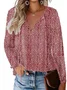 Loose Casual Ditsy Floral V Neck Blouse