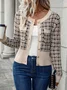 Casual Plaid Crew Neck Cardigan