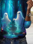 Halloween Printed Round Neck Long Sleeved T-shirt