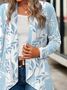 Blue Striped Leaf Print Long Sleeved Cardigan