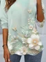 Women's Long Sleeve T-shirt Spring/Fall Green Floral Jersey Crew Neck Daily Going Out Casual Top