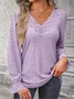 V Neck Lace Casual Blouse With No