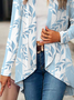 Blue Striped Leaf Print Long Sleeved Cardigan