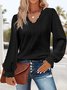 Loose Lace Casual Plain T-Shirt