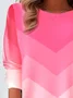 Contrast Color Round Neck Long Sleeve T-Shirt