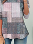 Plaid printed round neck long sleeved casual T-shirt