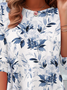 Floral Design Round Neck Casual T-Shirt