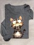 Cotton-Blend Casual Cat T-Shirt