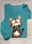 Cotton-Blend Casual Cat T-Shirt