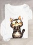 Cotton-Blend Casual Cat T-Shirt