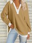 Women's Long Sleeve Blouse Spring/Fall Aqua Color Block V Neck Daily Going Out Casual Top