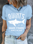 Quint's Shark Fishing Graphic Print Casual Crew Neck Text Letters T-Shirt