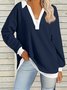 Women's Long Sleeve Blouse Spring/Fall Aqua Color Block V Neck Daily Going Out Casual Top