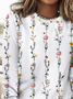 Floral print round neck long sleeved casual T-shirt