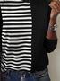 Black and white striped printed round neck long sleeved casual T-shirt
