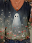 Jersey V Neck Halloween Casual T-Shirt