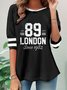 Text letter black and white contrasting round neck long sleeved casual T-shirt