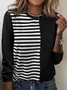 Black and white striped printed round neck long sleeved casual T-shirt
