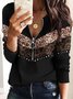 Casual Plain Zipper V Neck Blouse