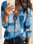 Casual Plain Zipper V Neck Blouse