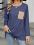 Pocket Stitching Striped Casual T-Shirt